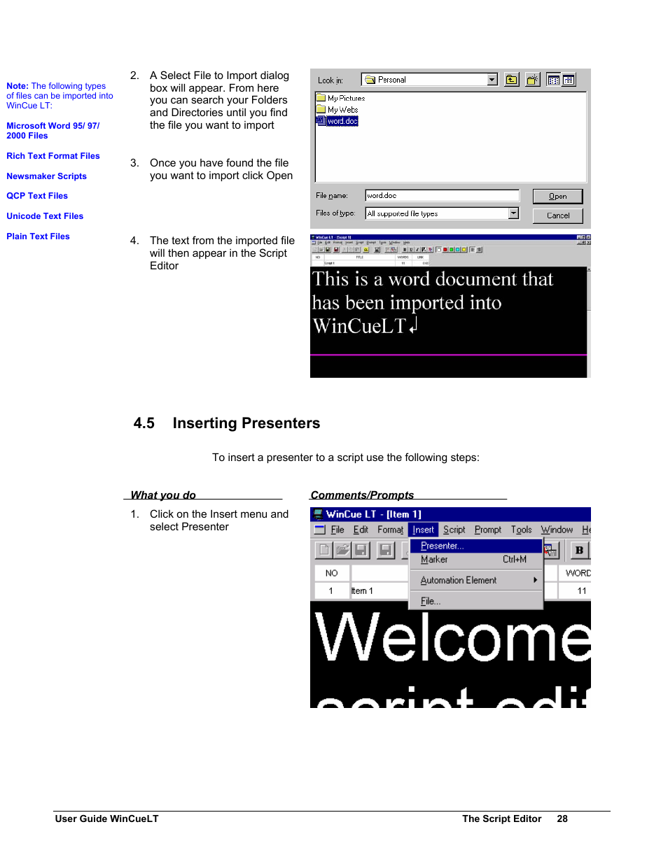 5 inserting presenters | Autocue WinCueLT User Manual | Page 35 / 82