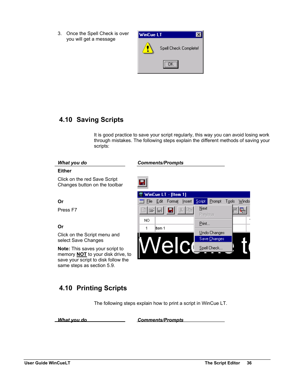 10 saving scripts, 10 printing scripts | Autocue WinCueLT User Manual | Page 43 / 82