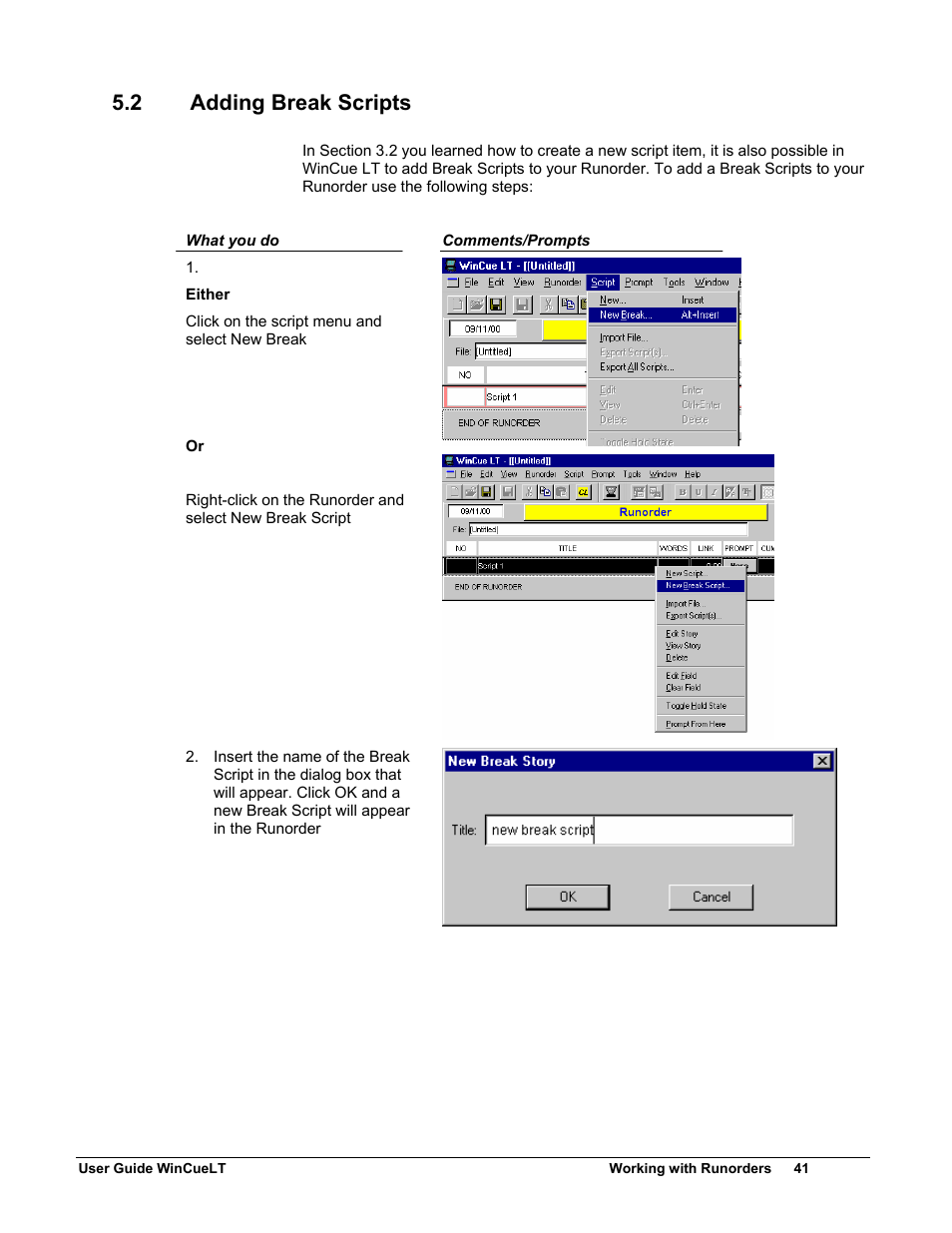 2 adding break scripts | Autocue WinCueLT User Manual | Page 48 / 82