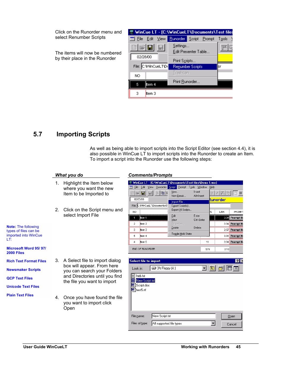 7 importing scripts | Autocue WinCueLT User Manual | Page 52 / 82