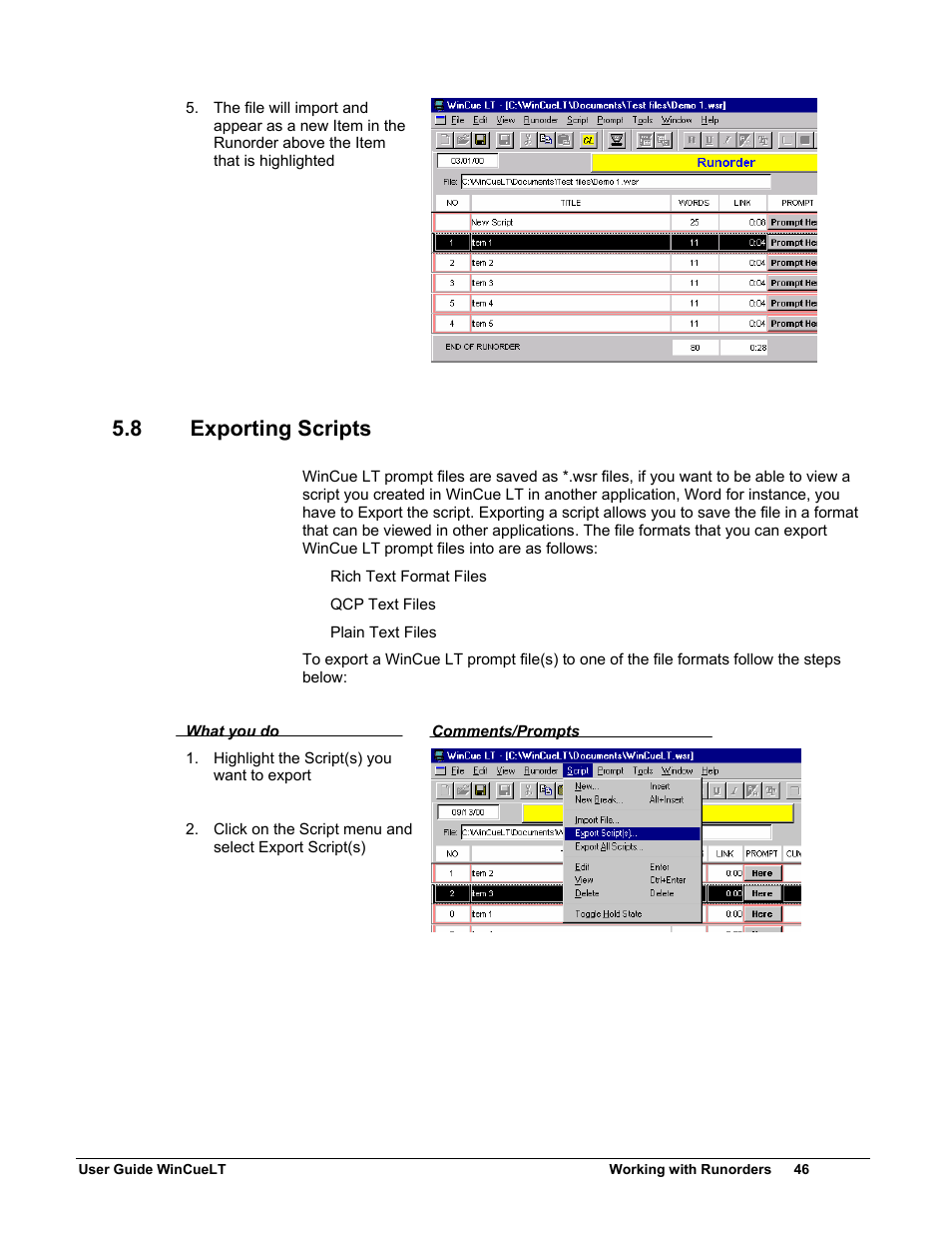 8 exporting scripts | Autocue WinCueLT User Manual | Page 53 / 82