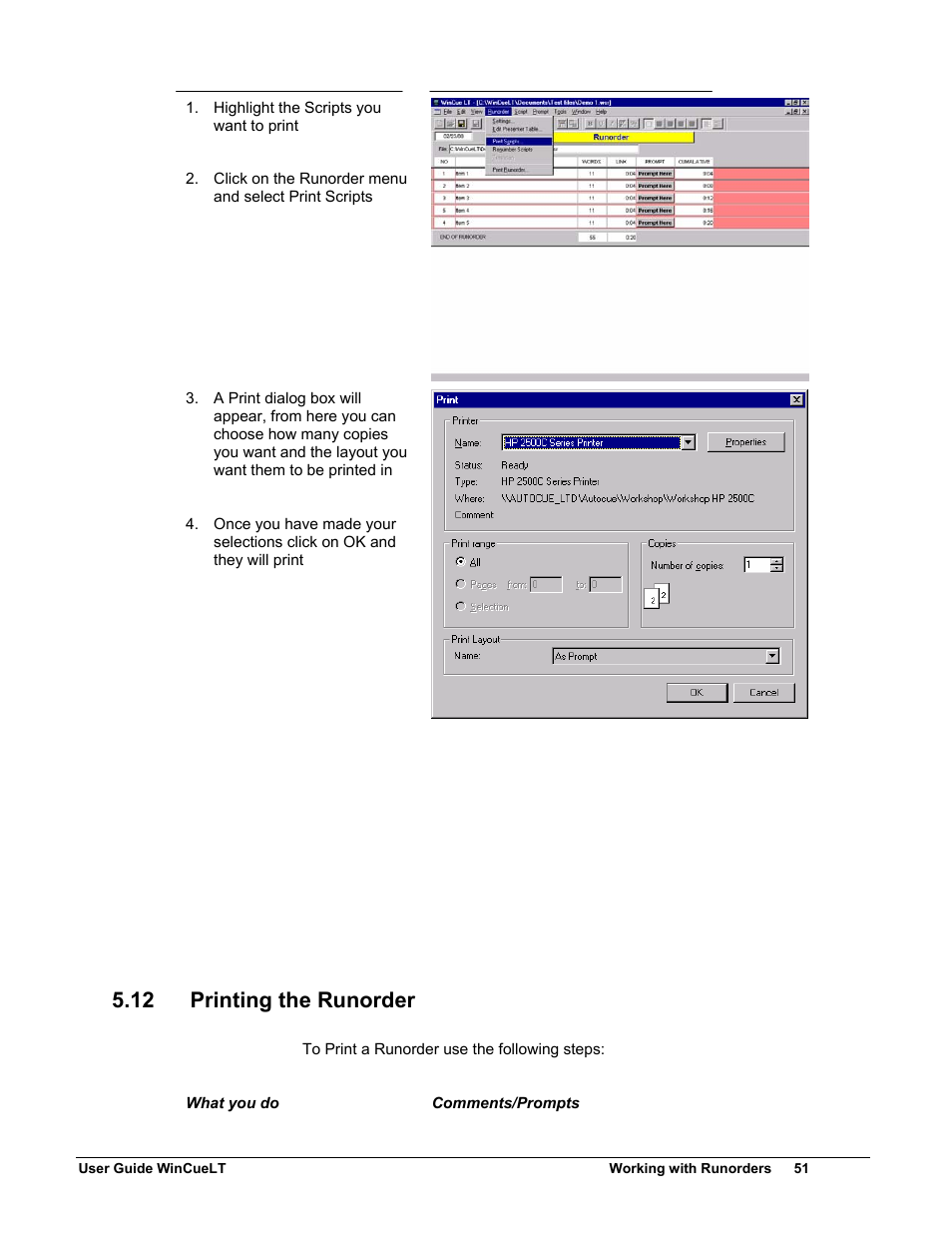 12 printing the runorder | Autocue WinCueLT User Manual | Page 58 / 82