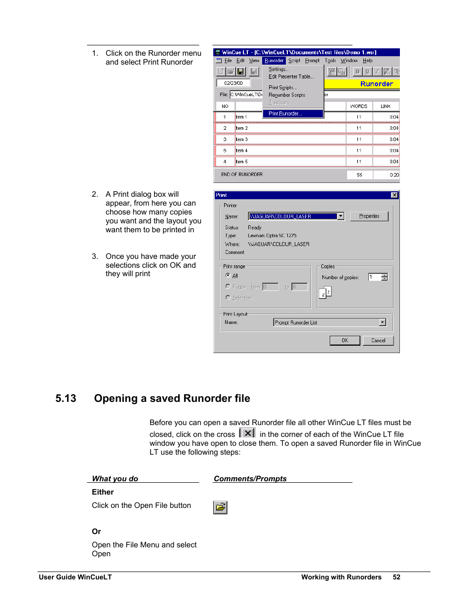 13 opening a saved runorder file | Autocue WinCueLT User Manual | Page 59 / 82