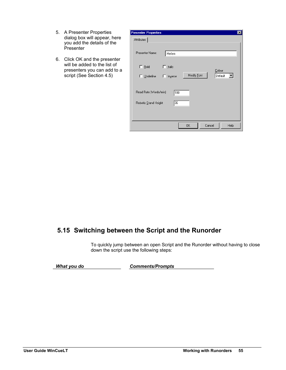 15 switching between the script and the runorder | Autocue WinCueLT User Manual | Page 62 / 82