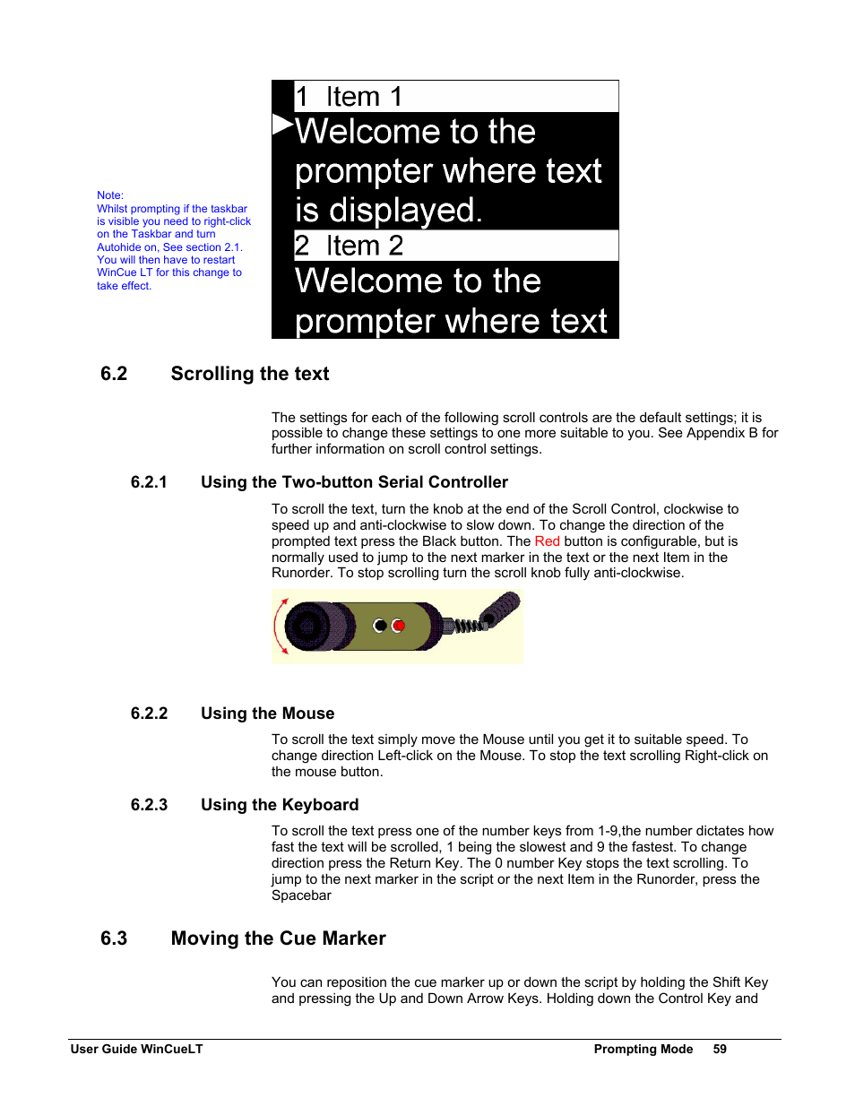 2 scrolling the text, 3 moving the cue marker | Autocue WinCueLT User Manual | Page 66 / 82