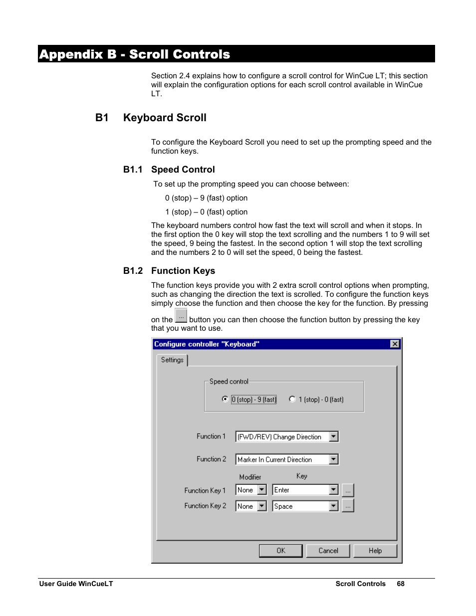 Appendix b - scroll controls, B1 keyboard scroll | Autocue WinCueLT User Manual | Page 75 / 82