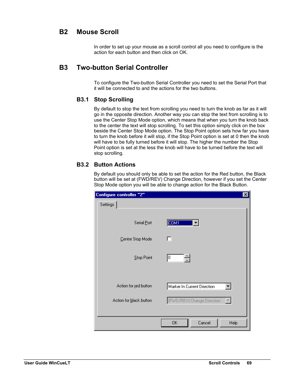 B2 mouse scroll, B3 two-button serial controller | Autocue WinCueLT User Manual | Page 76 / 82