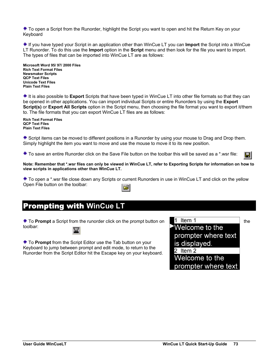 Prompting with wincue lt | Autocue WinCueLT User Manual | Page 80 / 82