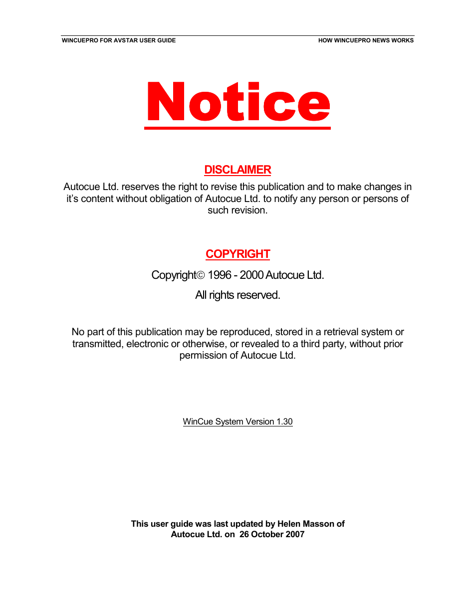 Notice | Autocue WinCue Pro News User Manual | Page 2 / 24