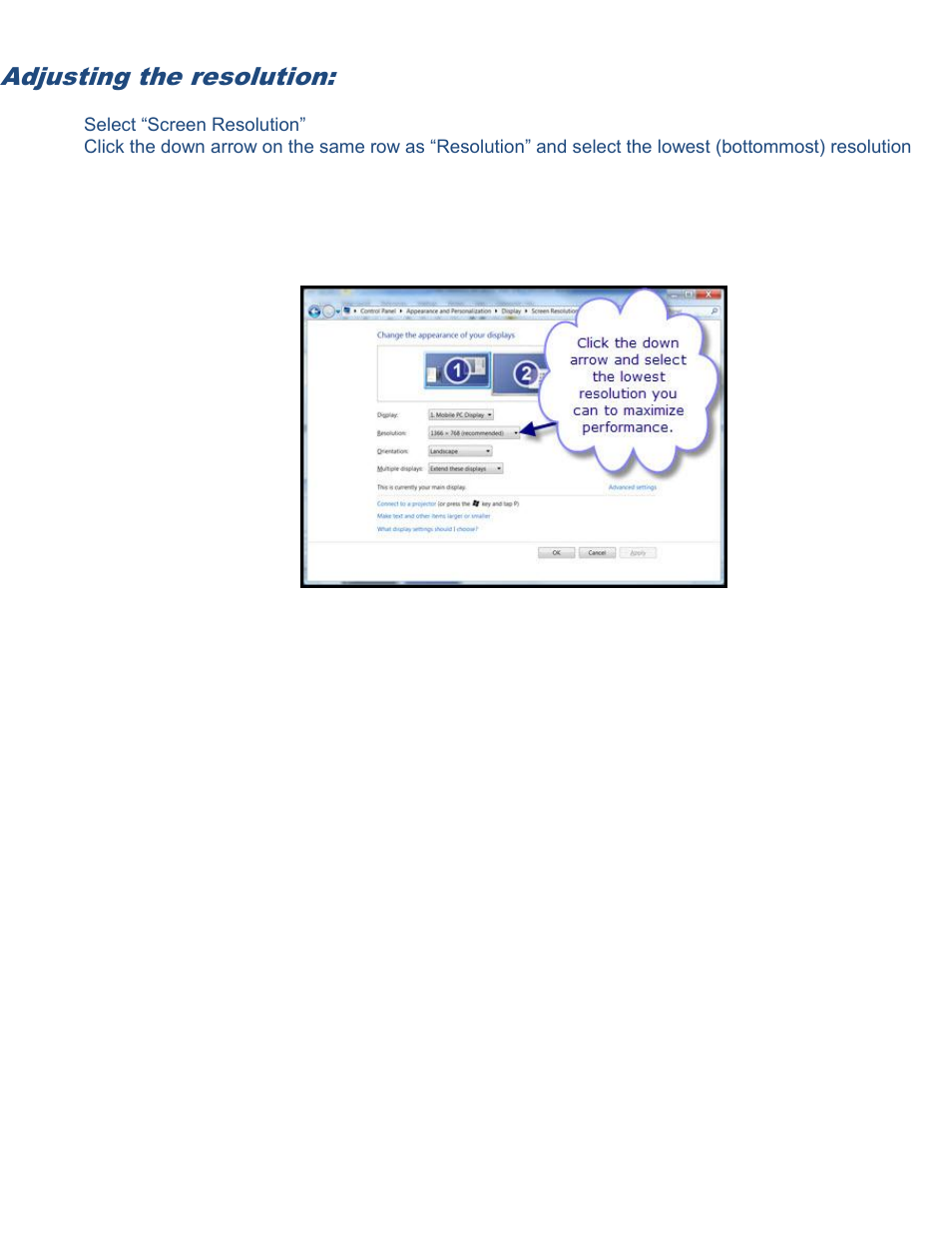 Adjusting the resolution | Autocue Prompting Optimization User Manual | Page 5 / 5