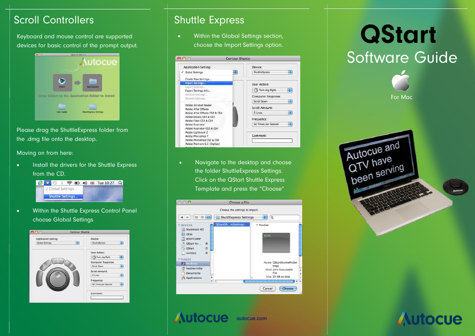 Autocue QStart For Mac User Manual | 2 pages