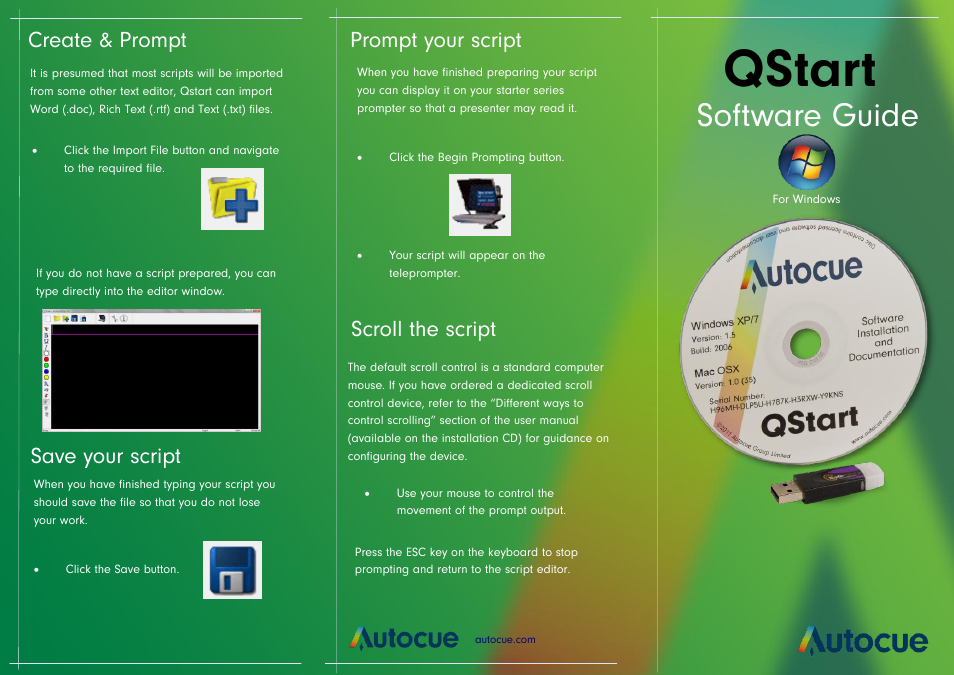 Autocue QStart For Windows User Manual | 2 pages