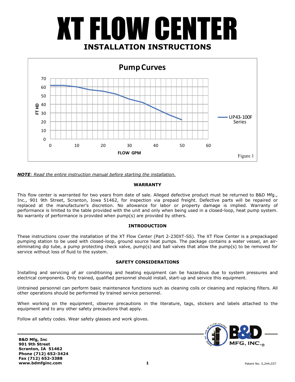 B&D Mfg XT User Manual | 4 pages