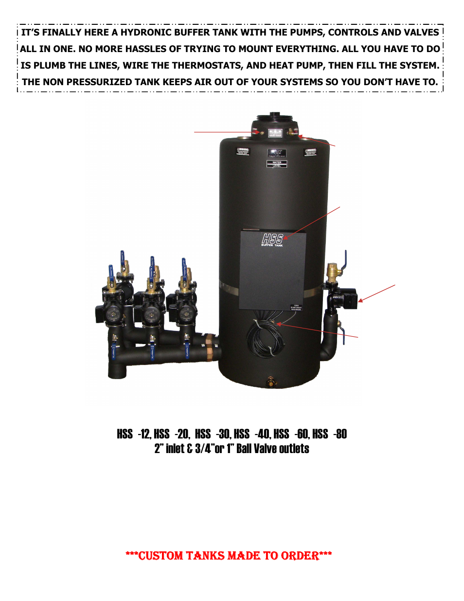 12, hss, 20, hss, 30, hss | 40, hss, 60, hss, Custom tanks made to order, Available sizes | B&D Mfg HSS User Manual | Page 2 / 10