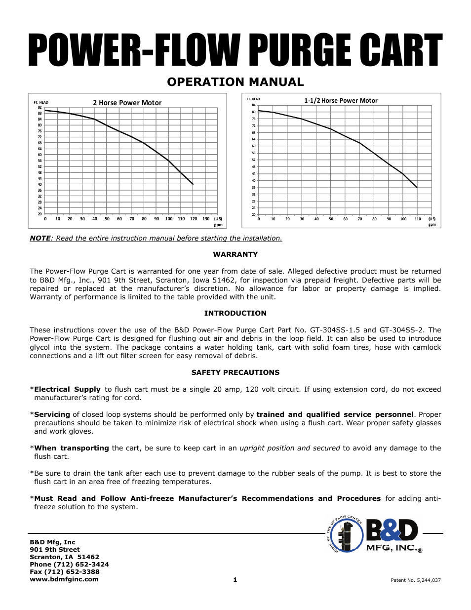 B&D Mfg Purge Cart User Manual | 4 pages