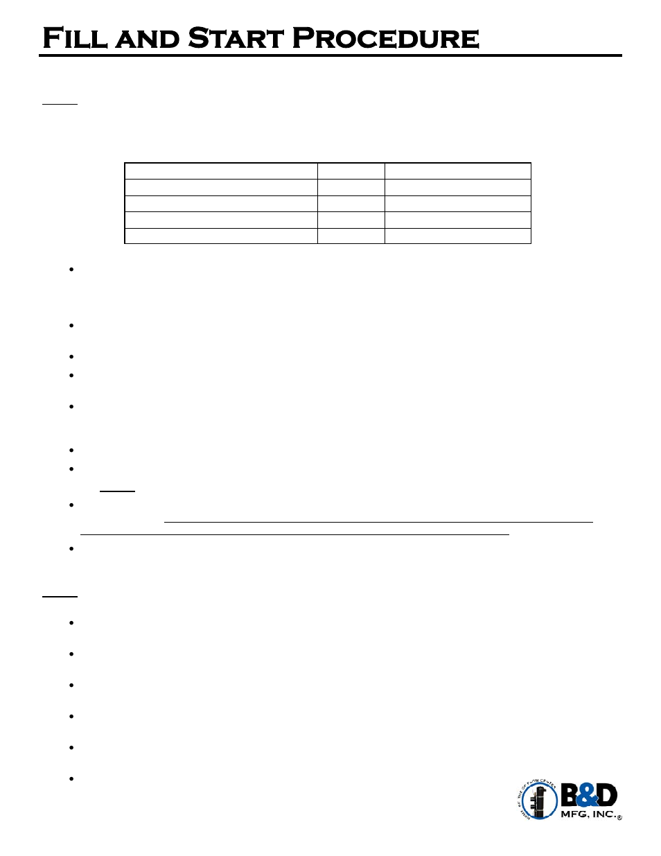 Fill and start procedure | B&D Mfg Smart User Manual | Page 12 / 19