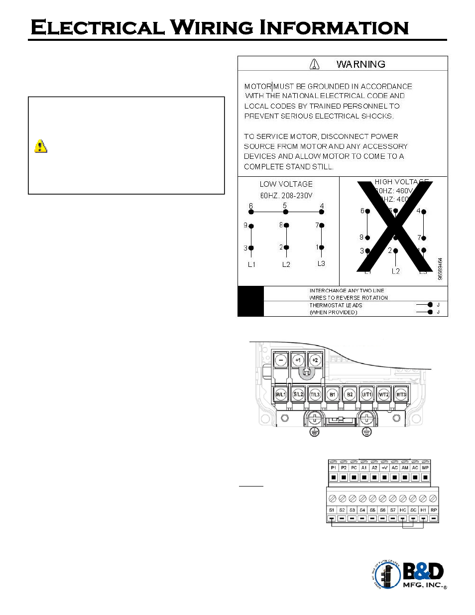 Electrical wiring information | B&D Mfg Smart User Manual | Page 8 / 19