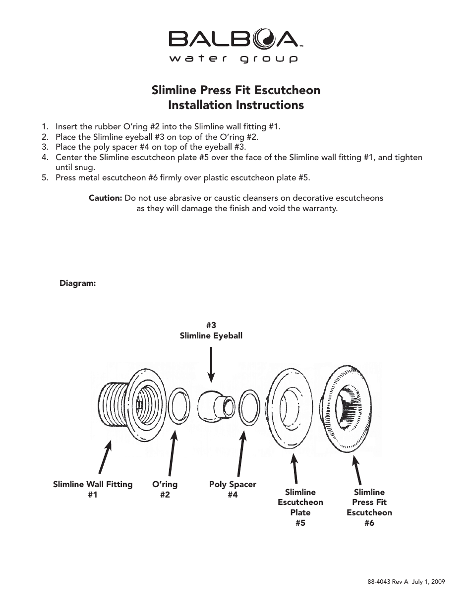 Balboa Water Group Slimline Press Fit Escutcheon User Manual | 1 page
