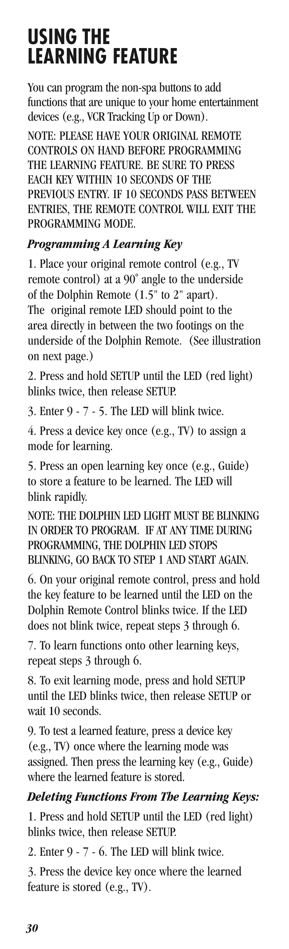 Using the learning feature | Balboa Water Group Dolphin II User Manual | Page 30 / 36
