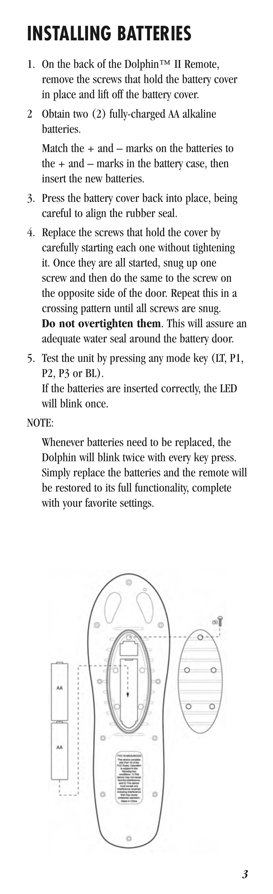 Installing batteries | Balboa Water Group Dolphin II Spa Only User Manual | Page 3 / 8