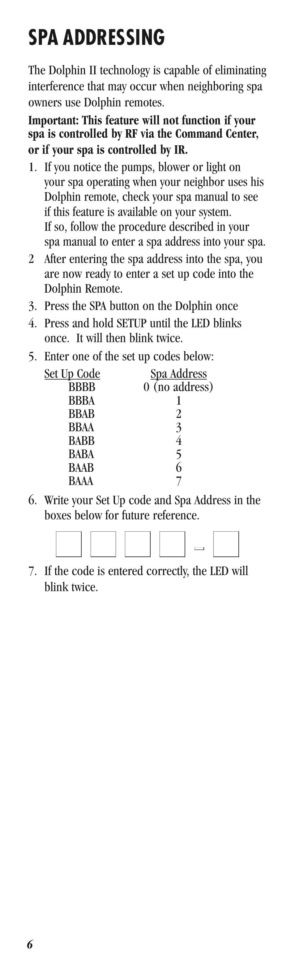Qqqq-q, Spa addressing | Balboa Water Group Dolphin II Spa Only User Manual | Page 6 / 8