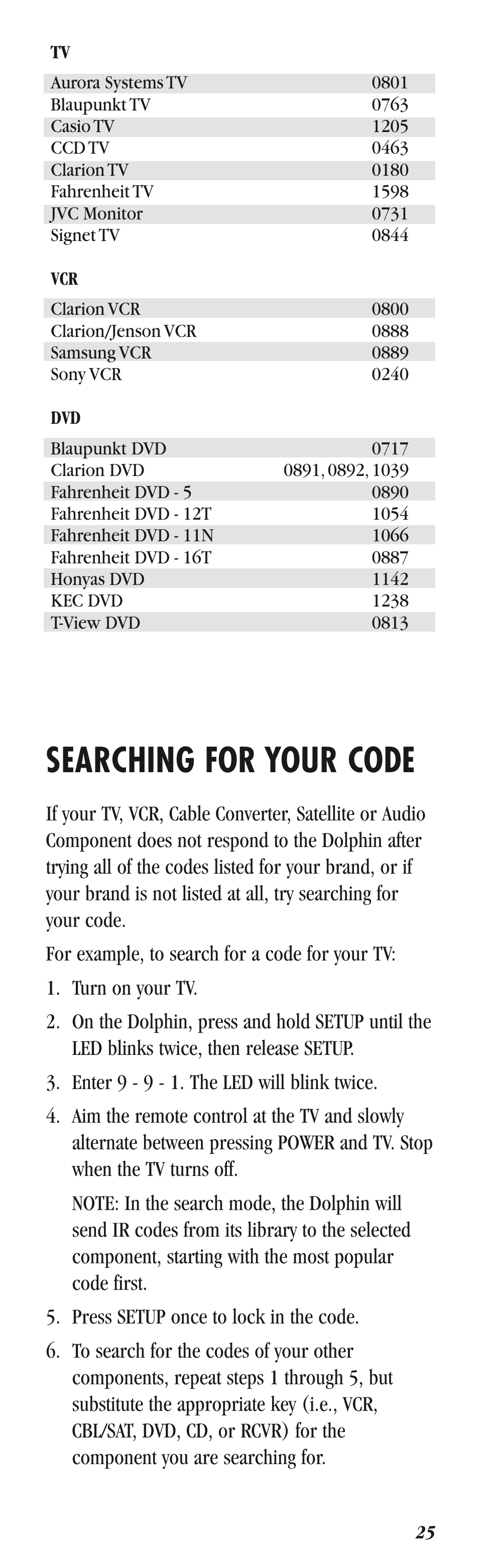 Searching for your code | Balboa Water Group Dolphin II CE User Manual | Page 25 / 32