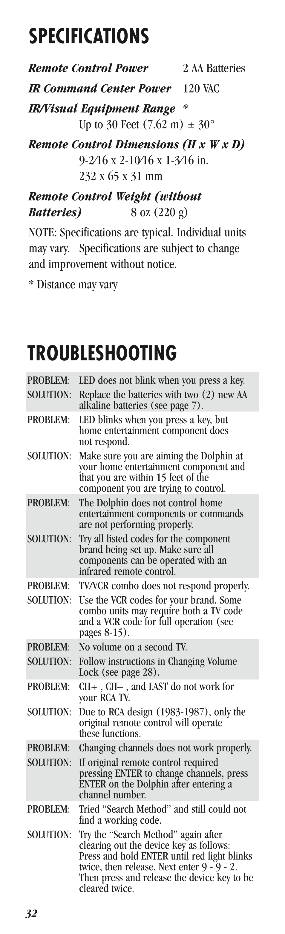 Specifications, Troubleshooting | Balboa Water Group Dolphin II CE User Manual | Page 32 / 32