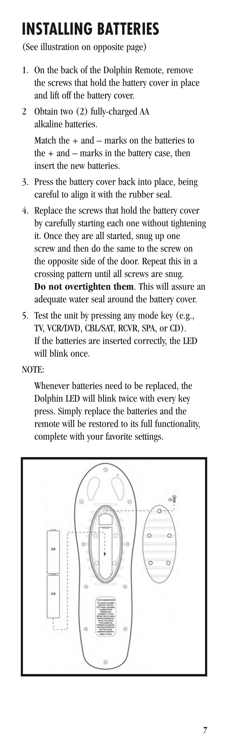 Installing batteries | Balboa Water Group Dolphin II CE User Manual | Page 7 / 32