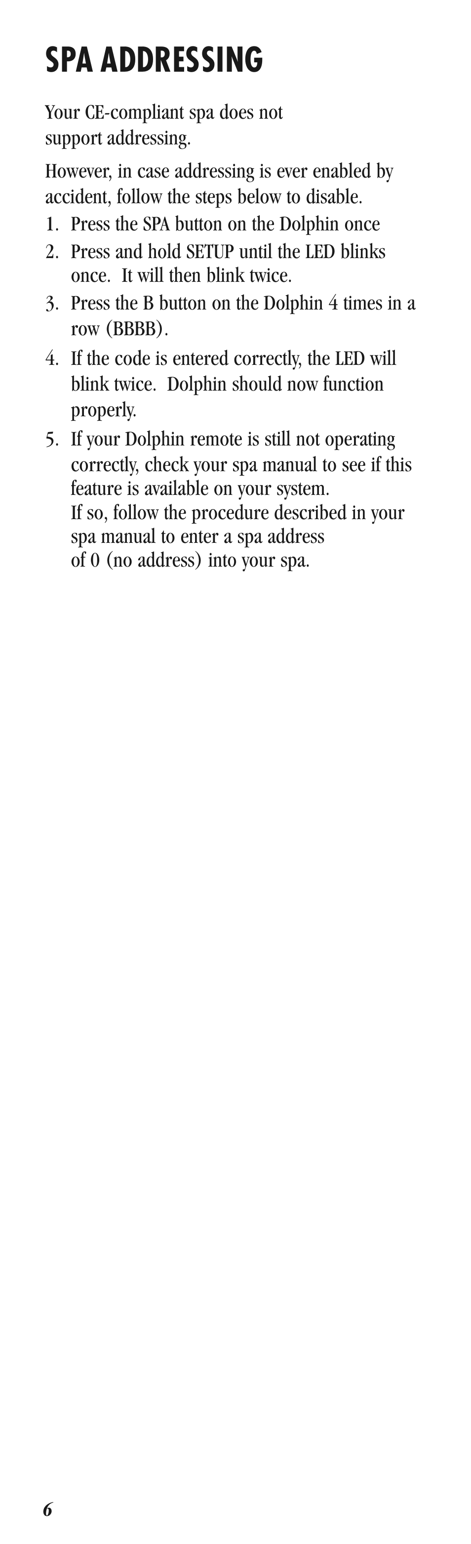 Spa addressing | Balboa Water Group Dolphin II Spa Only CE User Manual | Page 6 / 8