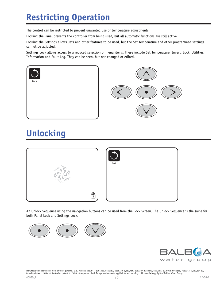 102°f, Restricting operation unlocking | Balboa Water Group TP900 User Manual | Page 12 / 22