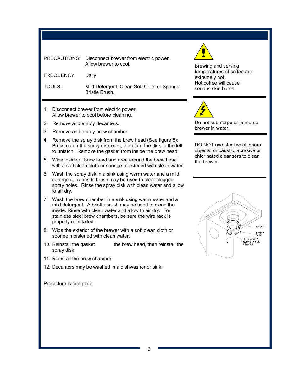 Procedure: clean coffee brewer | Bloomfield KOFFEE-KING 8542 User Manual | Page 11 / 28
