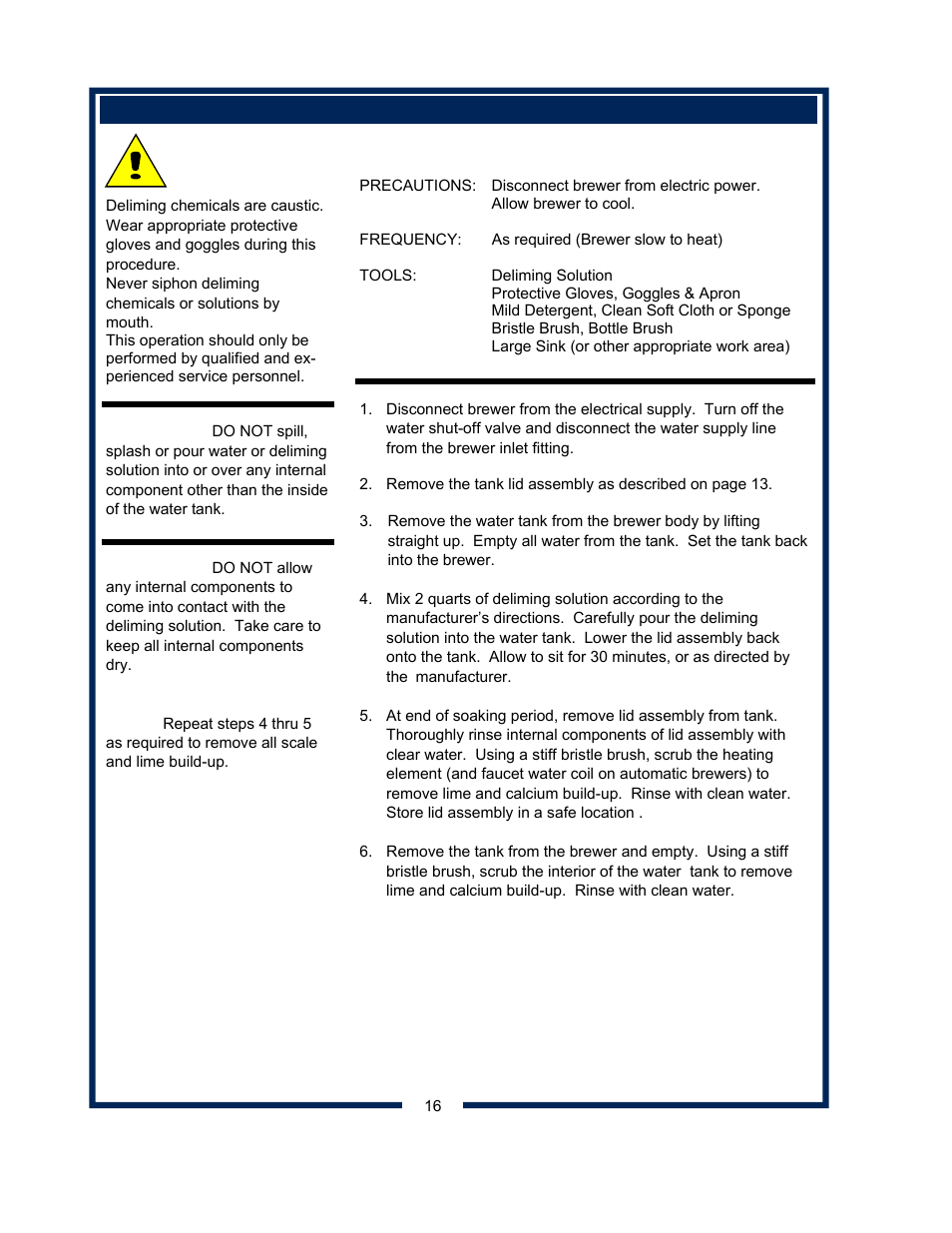 Procedure: delime the water tank | Bloomfield KOFFEE-KING 8542 User Manual | Page 18 / 28