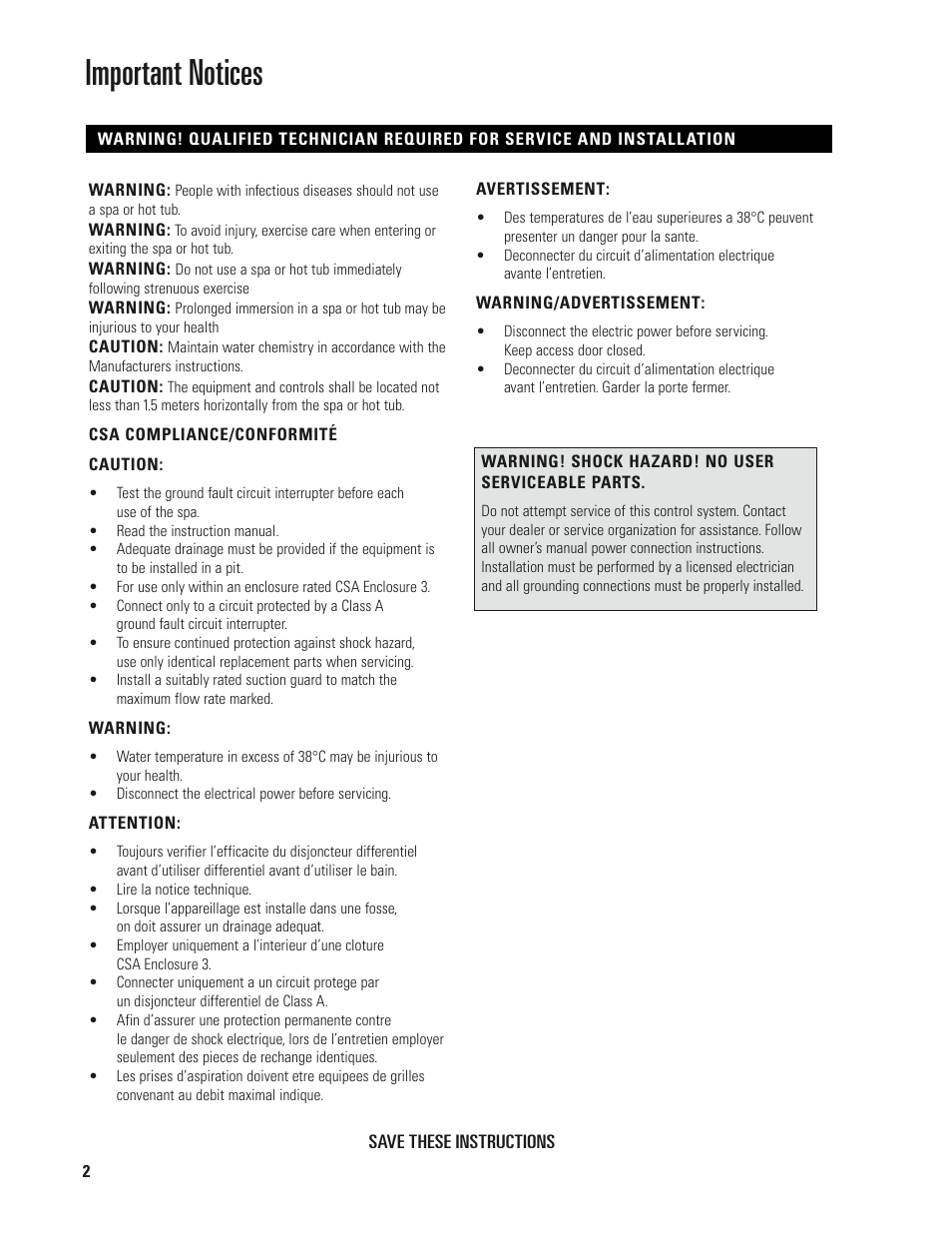 Important notices | Balboa Water Group MLM990S User Manual | Page 2 / 12