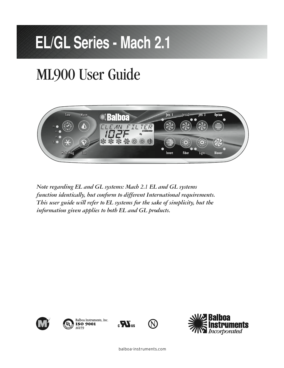 Balboa Water Group ML900 - Mach 2.1 User Guide User Manual | 12 pages