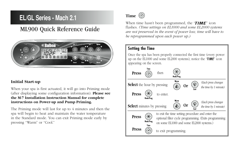 Balboa Water Group ML900 - Mach 2.0 Quick Reference Guide User Manual | 2 pages