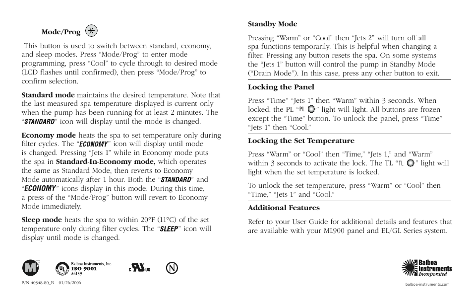 Balboa Water Group ML900 - Mach 2.0 Quick Reference Guide User Manual | Page 2 / 2