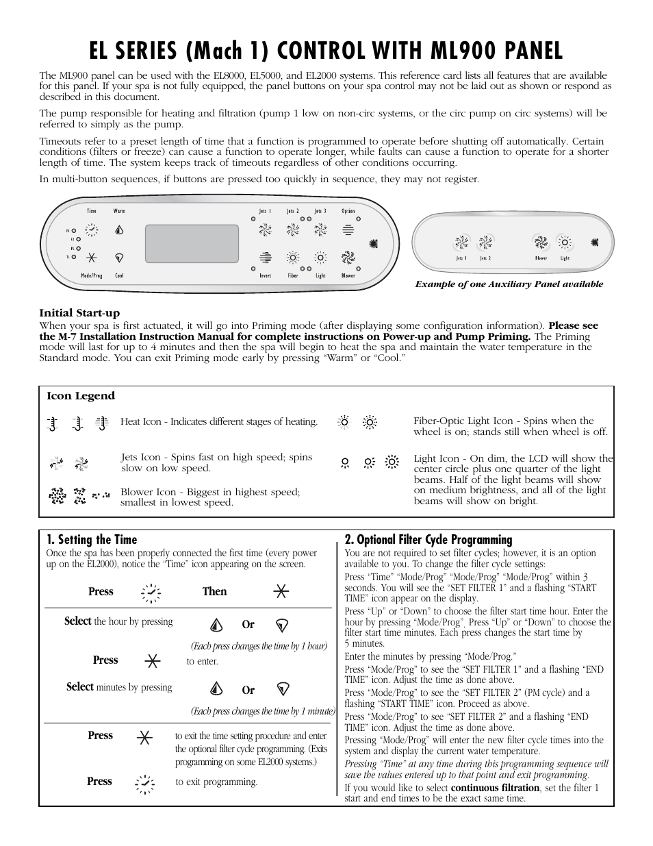 Balboa Water Group ML900 - Mach 1 Quick Reference Guide User Manual | 4 pages