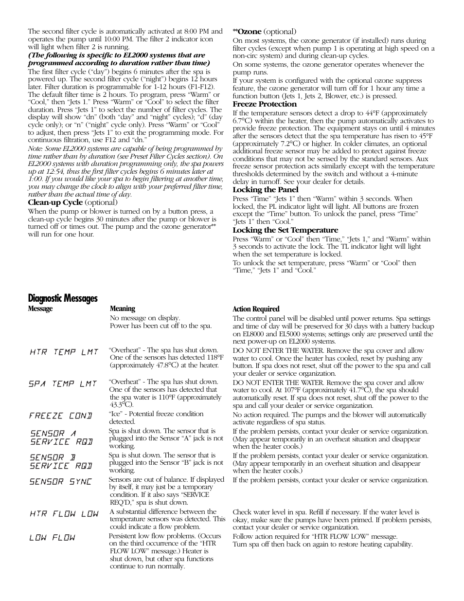 Diagnostic messages | Balboa Water Group ML900 - Mach 1 Quick Reference Guide User Manual | Page 3 / 4