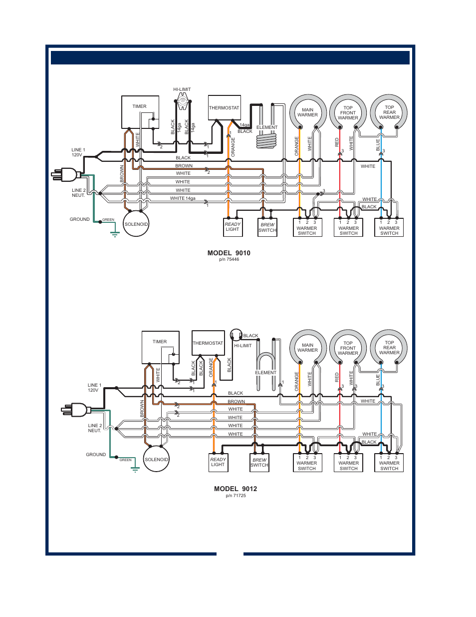 Wiring diagrams 22, Model 9012, Model 9010 | Bloomfield 9010 User Manual | Page 24 / 26