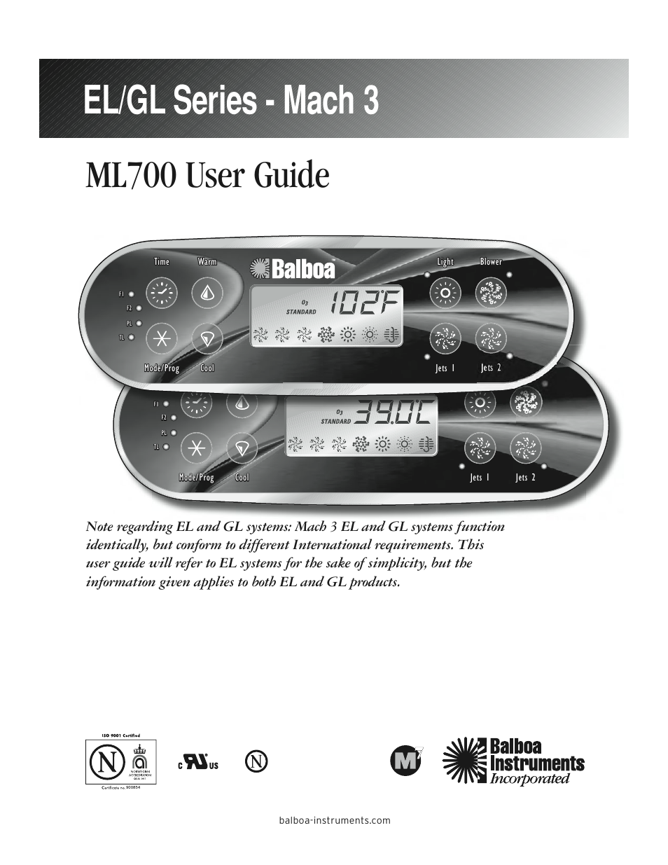 Balboa Water Group ML700 - Mach 3 User Guide User Manual | 12 pages