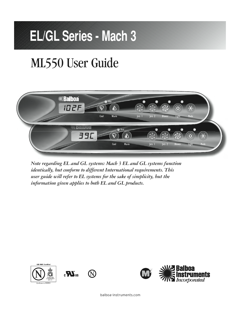 Balboa Water Group ML550 - Mach 3 User Guide User Manual | 12 pages