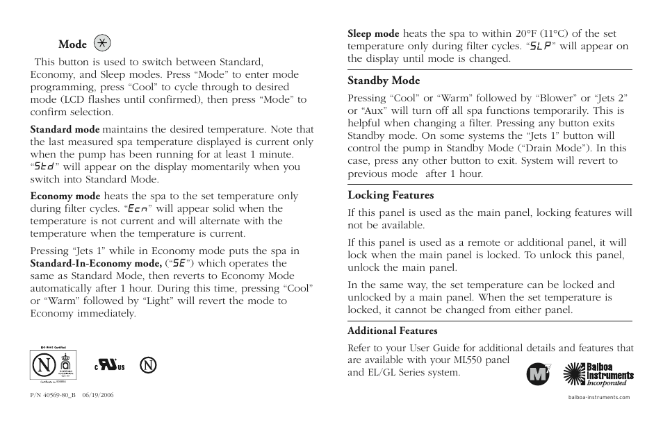 Balboa Water Group ML550 - Mach 3 Quick Reference Guide User Manual | Page 2 / 2