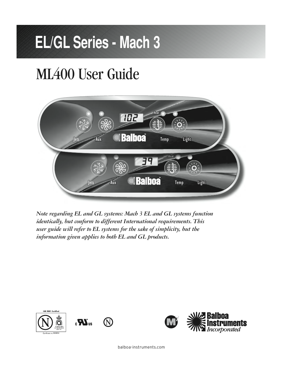 Balboa Water Group ML400 - Mach 3 User Guide User Manual | 12 pages