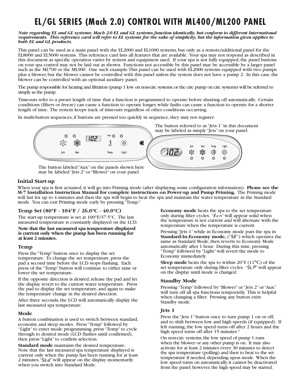 Balboa Water Group ML200 - Mach 2 Quick Reference Guide User Manual | 4 pages