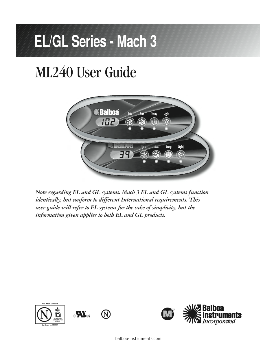 Balboa Water Group ML240 - Mach 3 User Guide User Manual | 12 pages