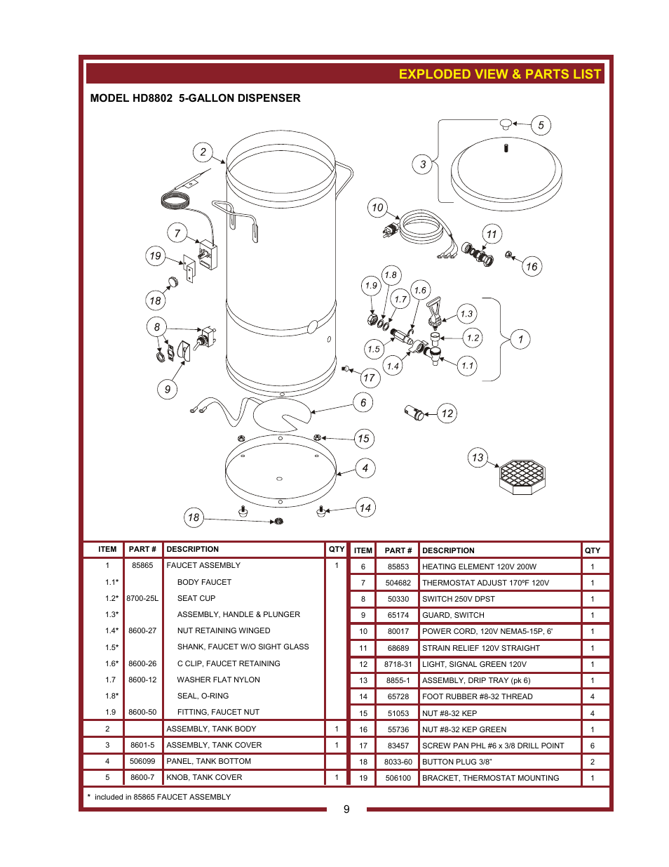 Exploded view & parts list | Bloomfield HD8799 User Manual | Page 11 / 14