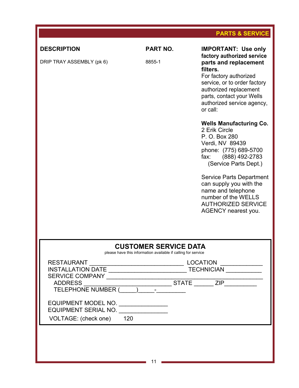 Customer service data | Bloomfield HD8799 User Manual | Page 13 / 14