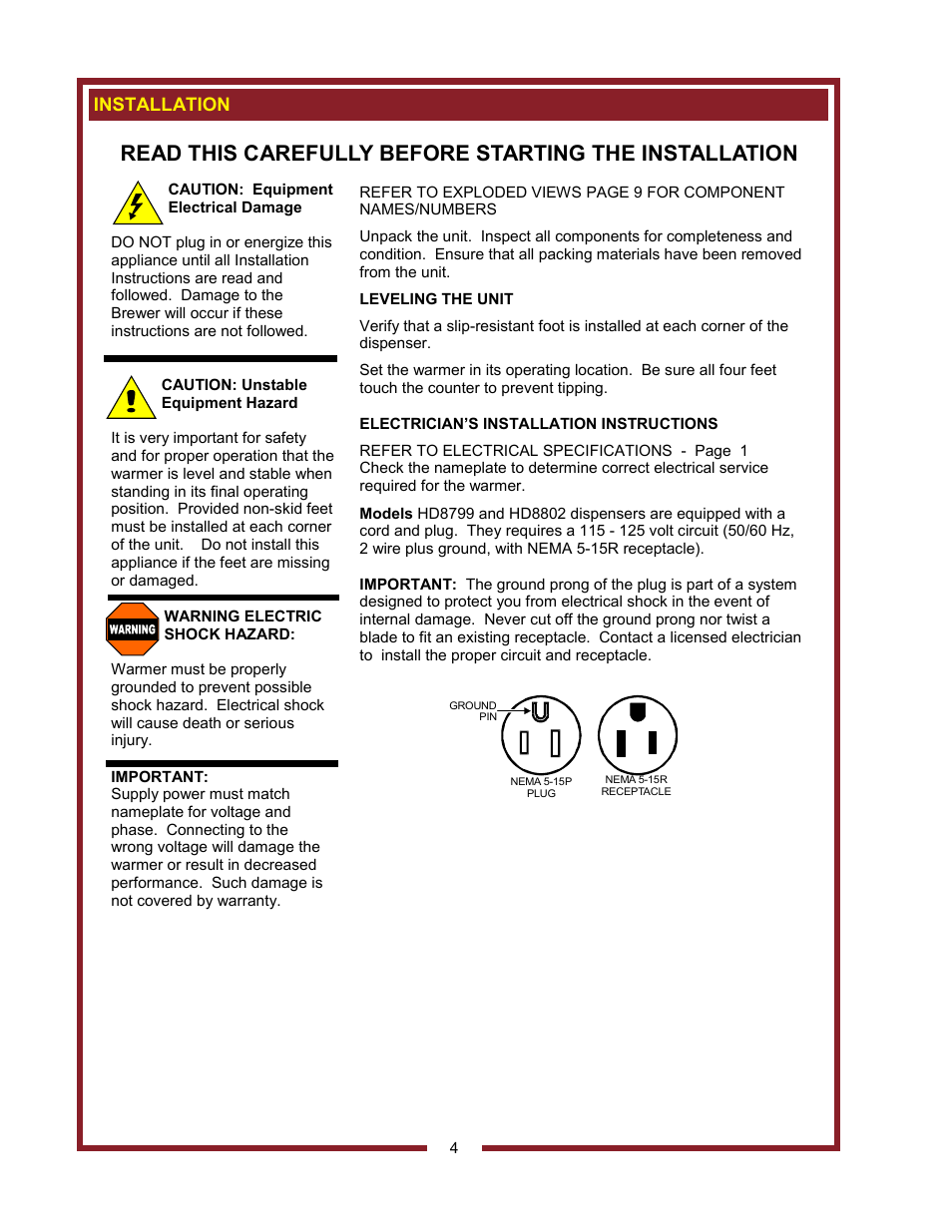 Installation | Bloomfield HD8799 User Manual | Page 6 / 14