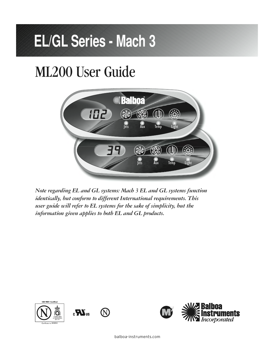 Balboa Water Group ML200 - Mach 3 User Guide User Manual | 12 pages