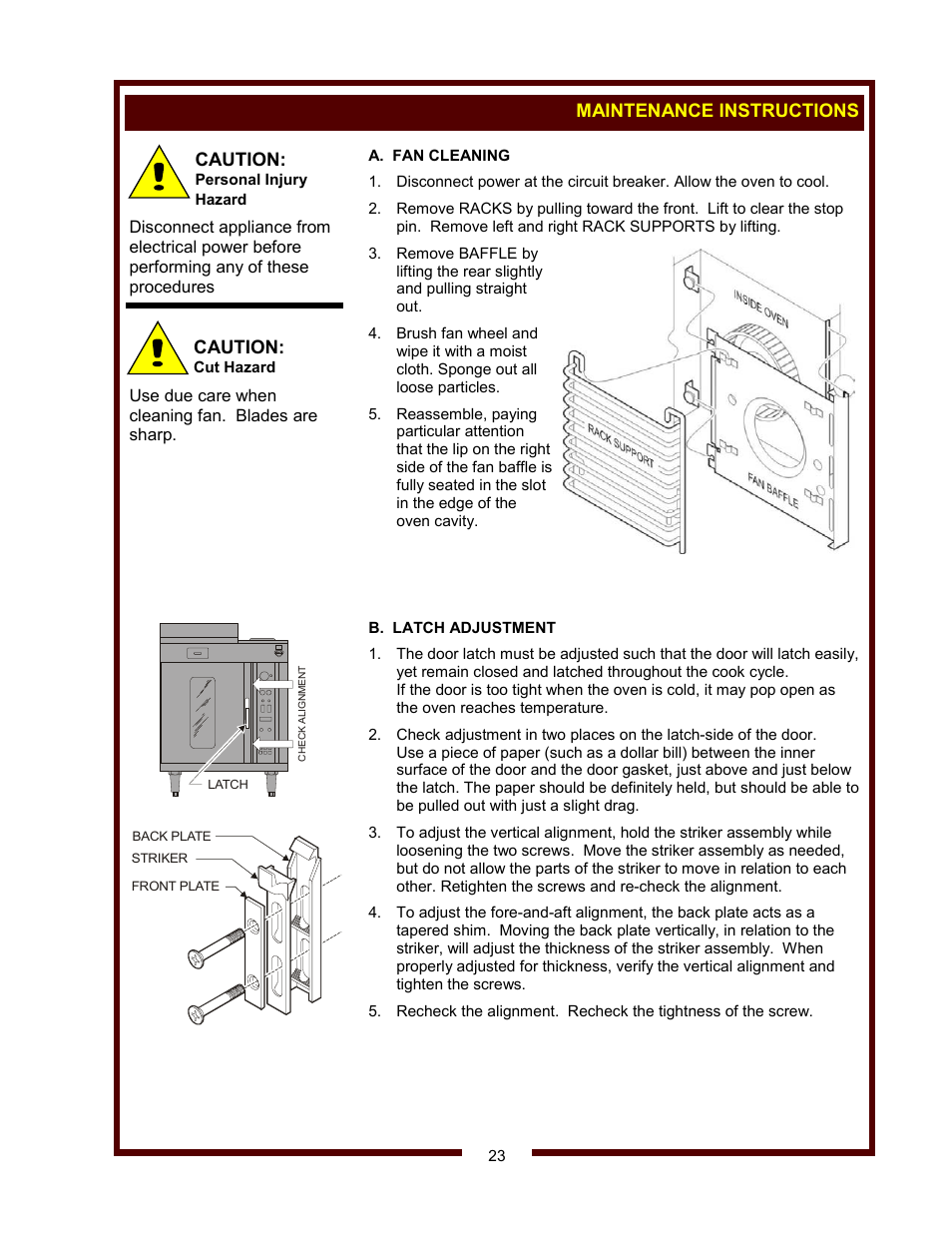 Maintenance instructions, Caution, Use due care when cleaning fan. blades are sharp | Bloomfield WVOC-2HSG User Manual | Page 25 / 34
